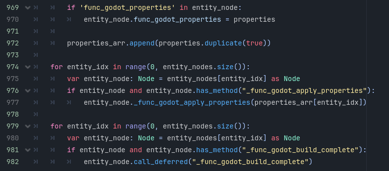 FuncGodotMap GDScript method showing application of 'func_godot_properties' and callback of '_func_godot_apply_properties' and '_func_godot_build_complete'.