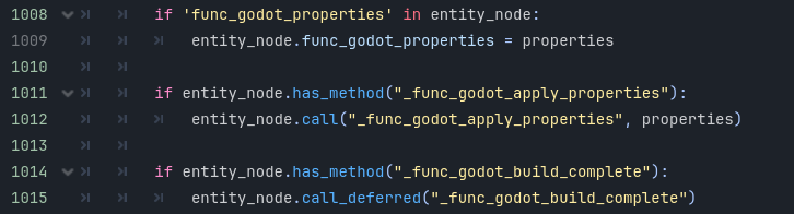 FuncGodotMap GDScript method showing application of 'func_godot_properties' and callback of '_func_godot_apply_properties' and '_func_godot_build_complete'.