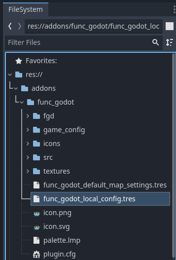 Location of func_godot_local_config.tres in the Godot project File System.