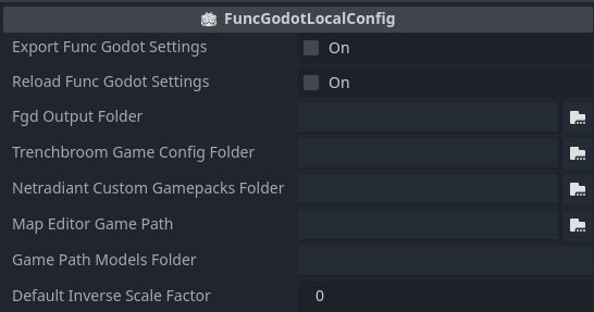 FuncGodotLocalConfig resource inspector.